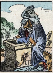Ilustração do conto "O lobo, o bode e os sete biquetes" Gravura em madeira de Imaging Pellerin - Epinal, sd. Final do século XIX.