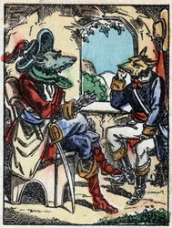 Ilustração do conto "O lobo, o bode e os sete biquetes" Gravura em madeira de Imaging Pellerin - Epinal, sd. Final do século XIX.