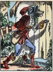 Ilustração do conto "O lobo, o bode e os sete biquetes" Gravura em madeira de Imaging Pellerin - Epinal, sd. Final do século XIX.