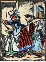 Ilustração do conto "O lobo, o bode e os sete biquetes" Gravura em madeira de Imaging Pellerin - Epinal, sd. Final do século XIX.