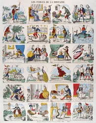 Ilustrações para Fábulas por Jean de La Fontaine (1621-95) imagerie Gangel e P. Didion em Metz (gravura colorida)
