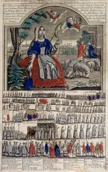 Imagem de Epinal sobre Sainte Geneviève, padroeira de Paris. Gravura do século XIX. Museu de Notre Dame de Paris.
