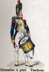 Guarda Imperial Napoleão I: Grenadier a pé - Tambor. Placa do livro Les Uniforms de l