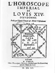 Horóscopo Imperial de Louis XIV (1638-1715) por Michel Nostradamus (1503-66) publicado por Francois Huart em Paris 1652
