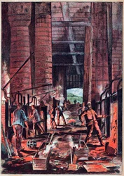 Revolução Industrial - Forno de Puddler - Fornos de Puddler (Puddlage) - Gravura em "Ciências disponibilizadas a todos - Física e química popular" por Alexis Clerc - Final do século XIX - Colecção privada