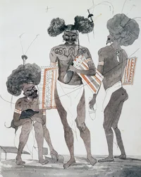 Habitantes de Port Dori, aguarela de Jules-Louis Lejeune, com base em Voyage around world