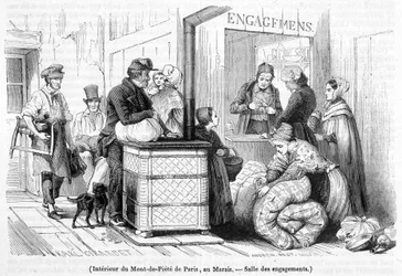 Interior do Mont-de-Piété em Paris, no Marais: salão de noivado - in "Le Magasin picturesque" n.º 6 de junho de 1842
