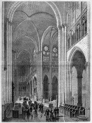 Interior da Basílica Saint Denis (Saint Denis) restaurada após os planos de Eugene Viollet-le-Duc (Viollet le Duc) (1814-1879). Gravura em "O Universo Ilustrado" (1814-1879)