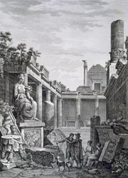 Interior dos Banhos Romanos, Nimes, de Antiguidades da França: Vol. I, Monumentos de Nimes