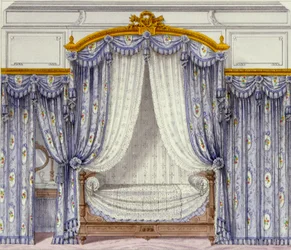 Interior, mostrando, mobília, de, um, francês, periódico, 1850s