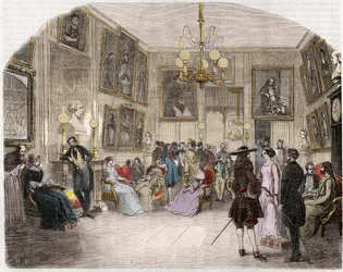 Vista interior da sala verde (Comedie Francaise em Paris) - Vue interieure du foyer des artistes - Comedie Francaise - Gravura em "Tableau-de-Paris" de Edmond Texier 1852