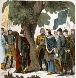 Entrevista de Gisors na Alta Normandia entre o Rei Philippe Auguste e o Rei Henrique II 2 Plantagenet da Inglaterra (1133-1189) em 1188.