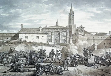O campo italiano: a ocupação de Verona pelo exército francês de Napoleão Bonaparte (1789-1821). Desenho anônimo por volta de 1797. Paris, Museu do Louvre
