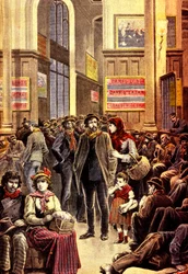 Emigrantes italianos em Paris na estação ferroviária de Gare Saint Lazare em março de 1896 (gravura)