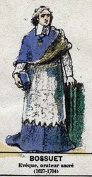 Jacques-Benigne (Jacques Benigne) Bossuet (1627-1704), escritor francês e prelat, eveque de Meaux. Em "Galeriede Rois et Reines de France et de characters illustrious from 1643 to 1895" Imagem de epinal.