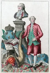 Jacques Necker (1732-1804) - Grande Necker, vossa sábia prudência, fará com que nossos corações se encham; vós trazeis de volta a abundância, sob o bom prazer de Luís XVI - Chifre da abundância -