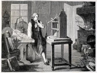 James Watt estudando o aperfeiçoamento da máquina de Newcomen (1767) - em "Album of Science; illustrious scholars; Great discoveries" 1896.