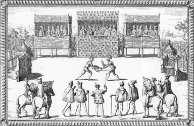 O golpe de Jarnac: Duelo de Guy Chabot de Jarnac e François de Vivonne de la Chataignerie perante o Tribunal de Saint-Germain-en-Laye