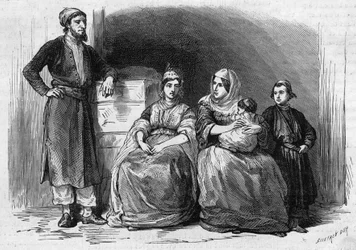 População judia de Tetouan (Tetuan) em Marrocos: membros de uma família judaica