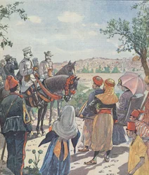 Viagem do Kaiser Wilhelm II (1859-1941) à Palestina. A chegada em Jerusalém, de um jornal, 2 de novembro de 1898