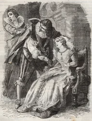 Saltando como um furioso, agarrando o duque pelo seu casaco... Rainha da França Ana da Áustria (1601-1666) e o Duque de Buckingham (George Villiers
