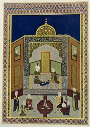 Kadi Pere-au-pet sob a cúpula, ilustração para as noites de árabe, 1895 (gravura de cor)