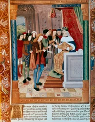 O Rei Gontran I. Manuscrito iluminado. Século XV.