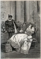 Rei Henrique II (1519-1559) e Diane de Poitiers (1499-1566) - Henrique II da França e Diane de Poitiers - gravura de "Histoire de France" de Jules Michelet - 1876-1877 -