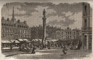 La grand Place a Lille - gravura em "Histoire de France" de Victor Duruy (1811-1894) - 1882