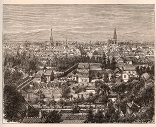 La ville de Mulhouse (Haut-Rhin) - gravura em "La France illustree: geography, history, administration statistique" de V.A. Malt-Brown. 1884