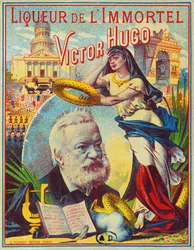 Design de etiquetas para a marca Liqueur de lImmortel Victor Hugo, c.1885