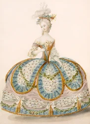 Senhora vestindo vestido para uma ocasião real, design attr. para Anvorious, pub. Abril de 1796