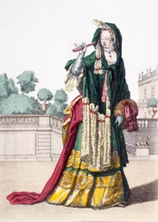 Xaile de seda verde Ladys, 1650