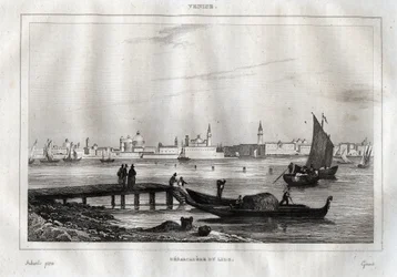 Estágio de pouso do Lido de Veneza - Gravura da "Pitoresca Itália" de M. de Norvins, Ch. Nodier 1834-1836.