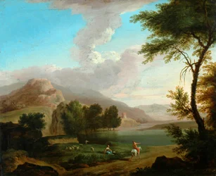 Paisagem com figuras de um lago