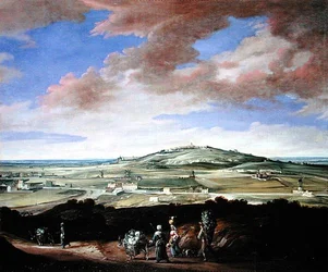 Paisagem com uma cidade sobre uma colina (óleo sobre tela)