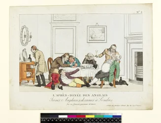 As cenas inglesas após o jantar, desenhadas em Londres, por um prisioneiro de guerra francês.