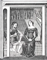 Launcelot e Guinevere, depois de uma miniatura de um manuscrito do século XIV, de Science and Literature in The Middle Ages, de Paul Lacroix pub. Londres 1878
