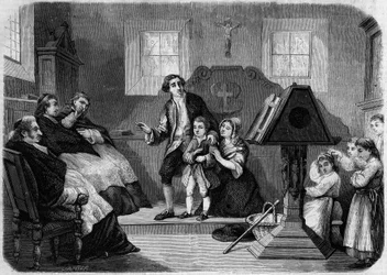 Le Salon de 1857 - Primeira estreia de Lesueur, compositor de música, por Laurent Detouche. Jean Francois Lesueur (1760-1837), como menino de coro. Gravura em "Le Monde Illustré" n°22 de 12 de Setembro de 1857.