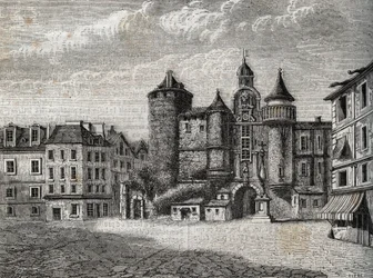 Le Vieux Paris - le Grand Chatelet - Gravura na "História física, civil e moral de Paris: desde os primeiros tempos históricos até aos nossos dias" de Jacques Antoine Dulaure