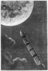 Deixando para a Lua, ilustração de Da Terra à Lua por Jules Verne (1828-1905) Paris, Hetzel, publicado em 1865