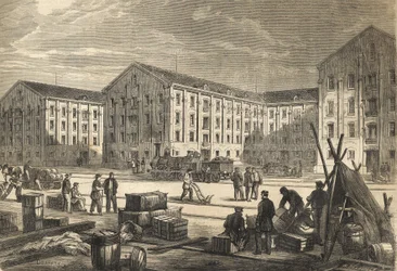 Les docks de Rouen en en 1866 - As docas de Rouen em 1866 - gravura