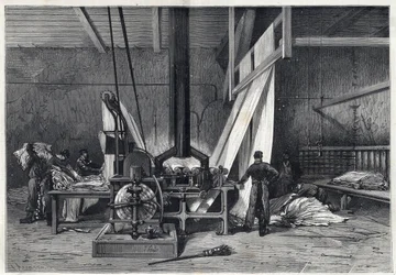 Les grandes usines - Dyeing erie Boutarel a Clichy la Garenne - Le mesh des Etoffes - gravura a partir de 1869