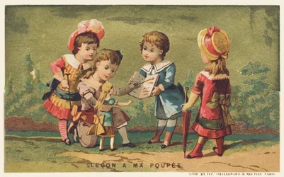 Lição para a minha boneca, fim do século XIX (cromo)