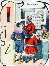 Carta I: imagens. Gravação em "ABC des joux pour petits boys". Imagem de Pont-a-Mousson, Louis Vagne, impressora-editor, final do século XIX. Dim: 32,5x25 cm