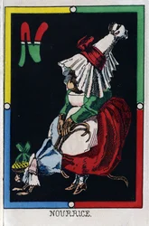 A letra N como enfermeira. Alfabeto dos macacos. Gravura em madeira. Imagem de Epinal
