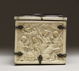 Tampa de um caixão representando o "Castelo do Amor e Jousting Knights", c.1330-50