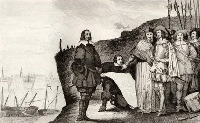 Luís XIII (1602-43) no cerco de La Rochelle em outubro de 1628, de &39;Histoire de France&39; de Colart, publicado em 1840