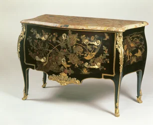 Louis XV Commode à maneira de Macret, c.1765 (madeira com laca preta, dourada e policromada montada em ormolu)