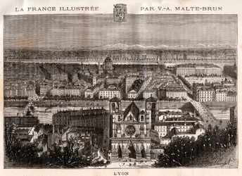 Lyon - gravura em "La France illustree: geographie, histoire, administration statistique" de V.A. Malt-Brown. 1884